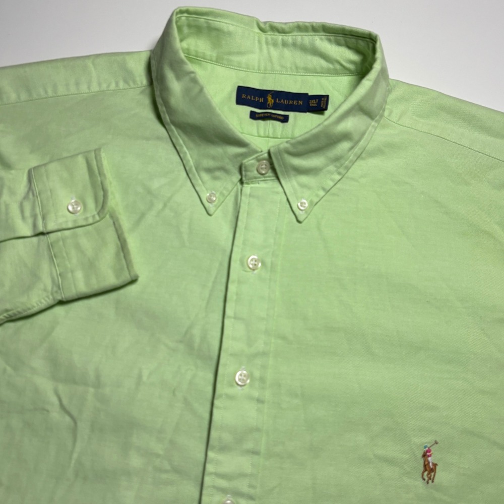 Ralph Lauren Oxford Stretch Mens 3XLT Big & Tall Button Light Green Down Shirt